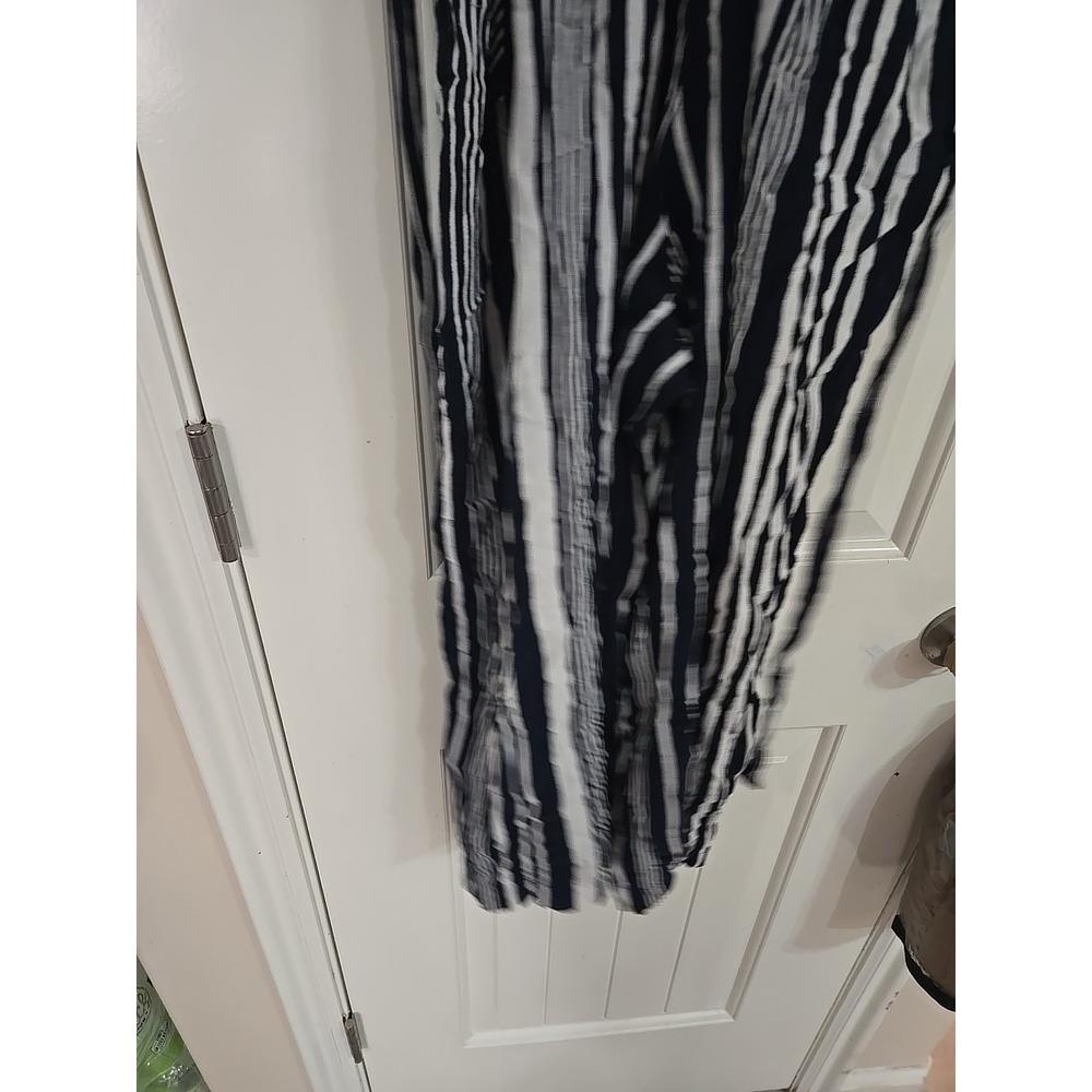 NY&Co Blue White Striped Off The Shoulder Jumpsuit Medium Wide Leg Summer - Picture 3 of 14